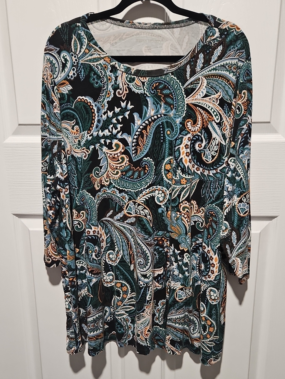 Jessica London Teal Black Paisley Scoop Neck Tunic